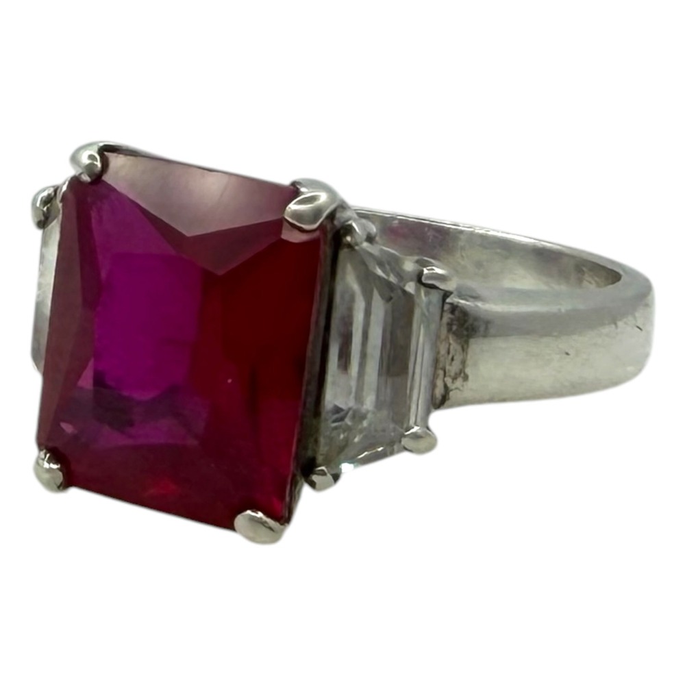 Sterling Silver 925 Ring Ruby Lab Created Size 7 Red Emerald Cut